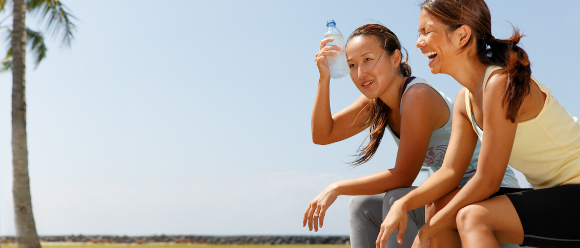 Two women taking an exercise break