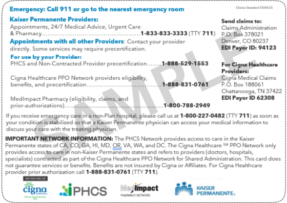 Sample HI Added Choice Medical Card Back